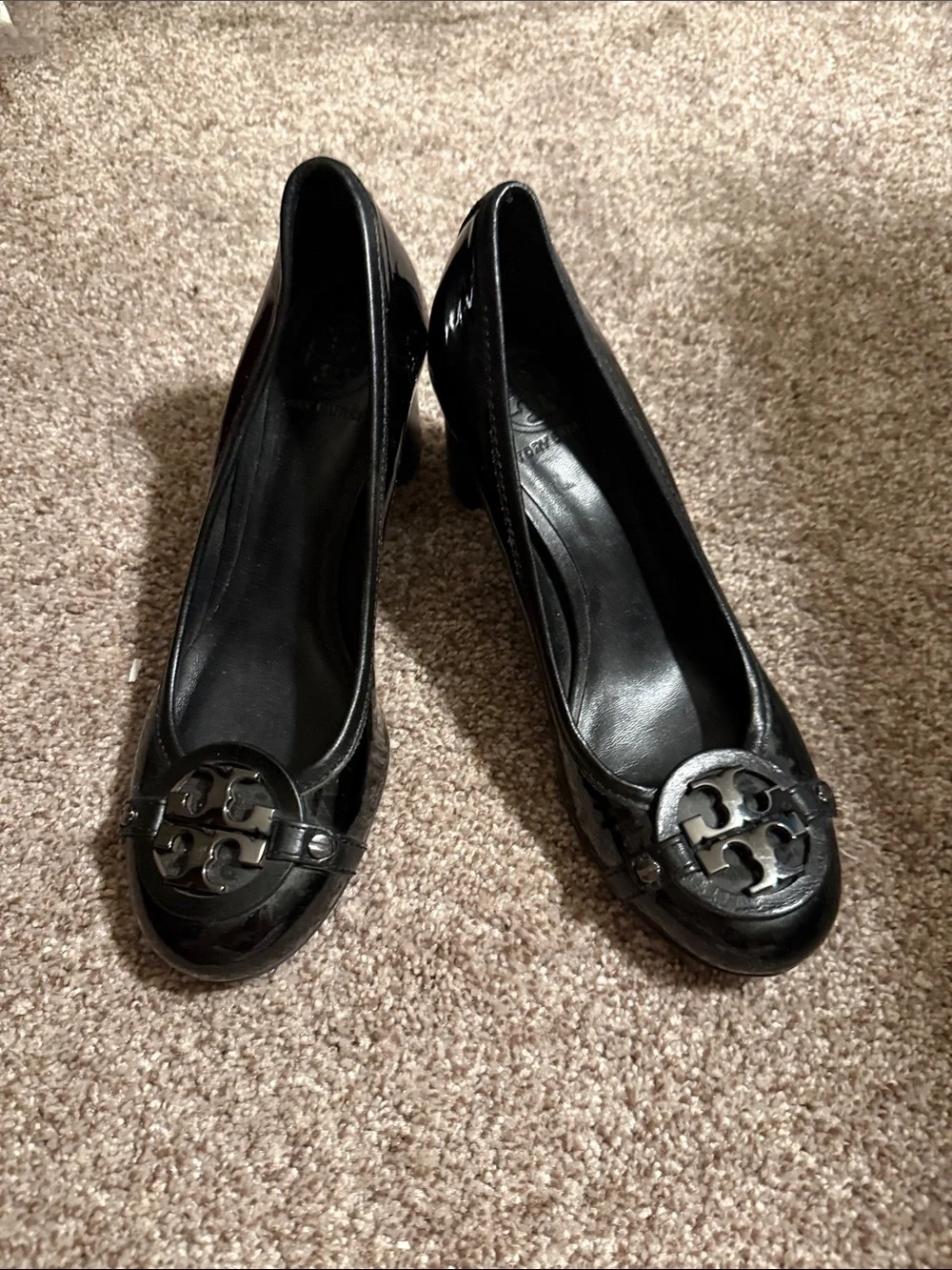 Tory Burch Black Patent Logo Heels